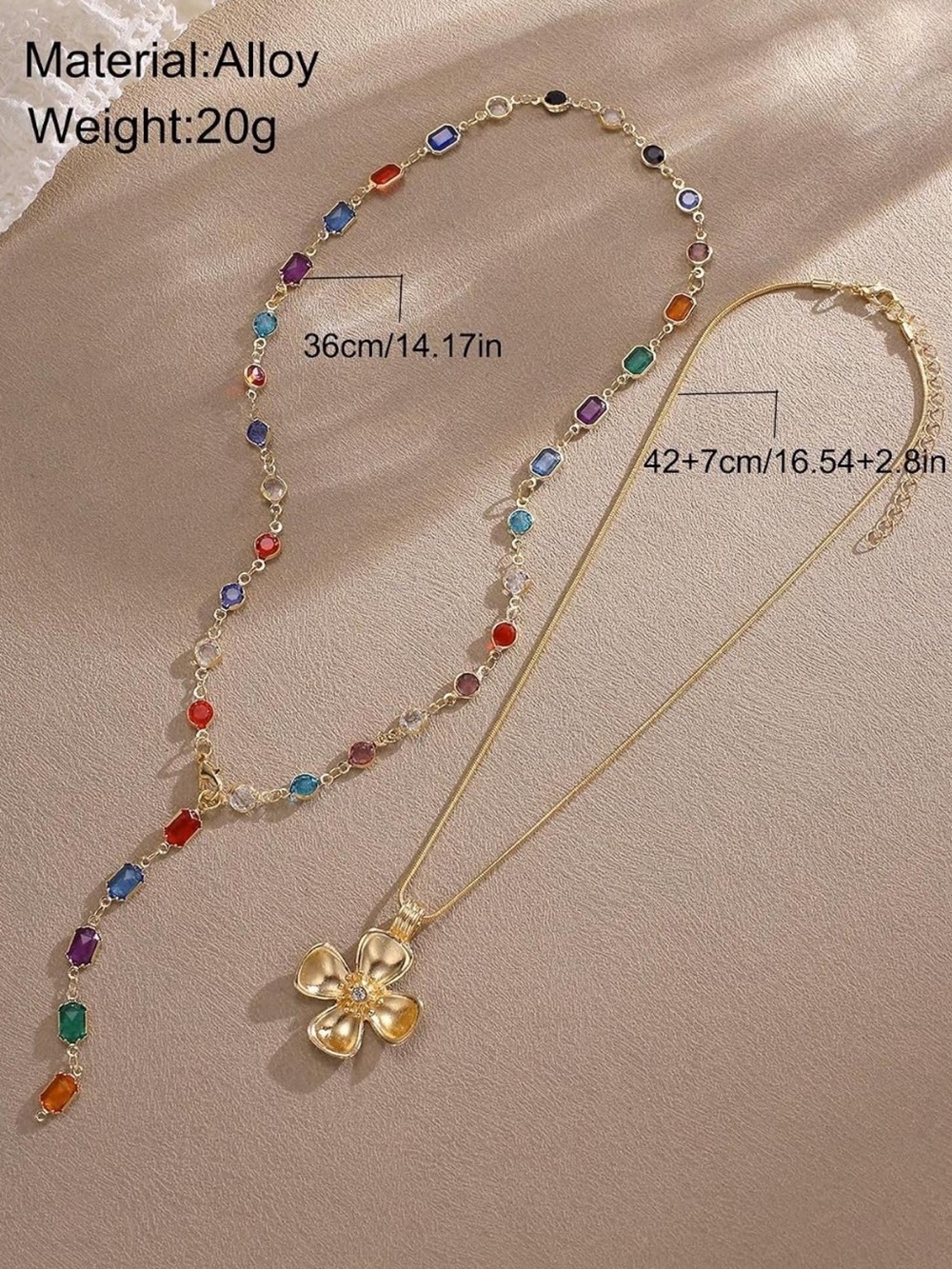 Anthropologie Gold Flower Pendant Necklace with Multi-Color Gem Drops - Picture 4 of 6